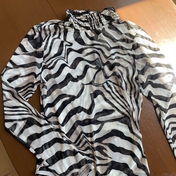 Tops - Zebra Mesh Mock Neck Bodysuit